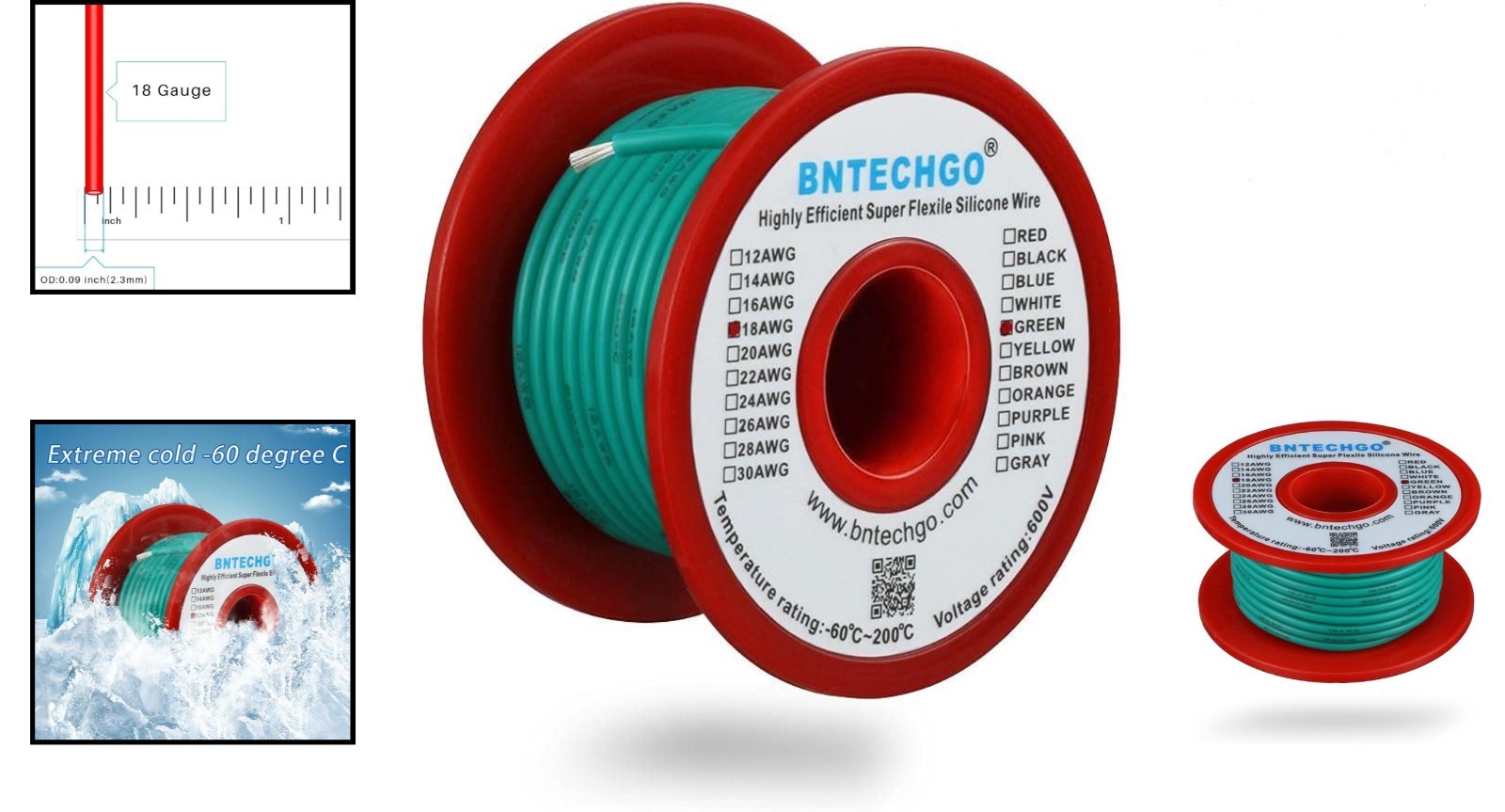 18 Gauge Silicone Wire Green 50ft Spool Ultra Flexible Tinned Copper 600V