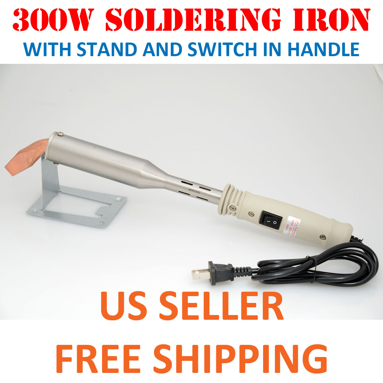 300W Heavy Duty Soldering Iron with STAND Chisel Point 110V 300 Watt High Temp