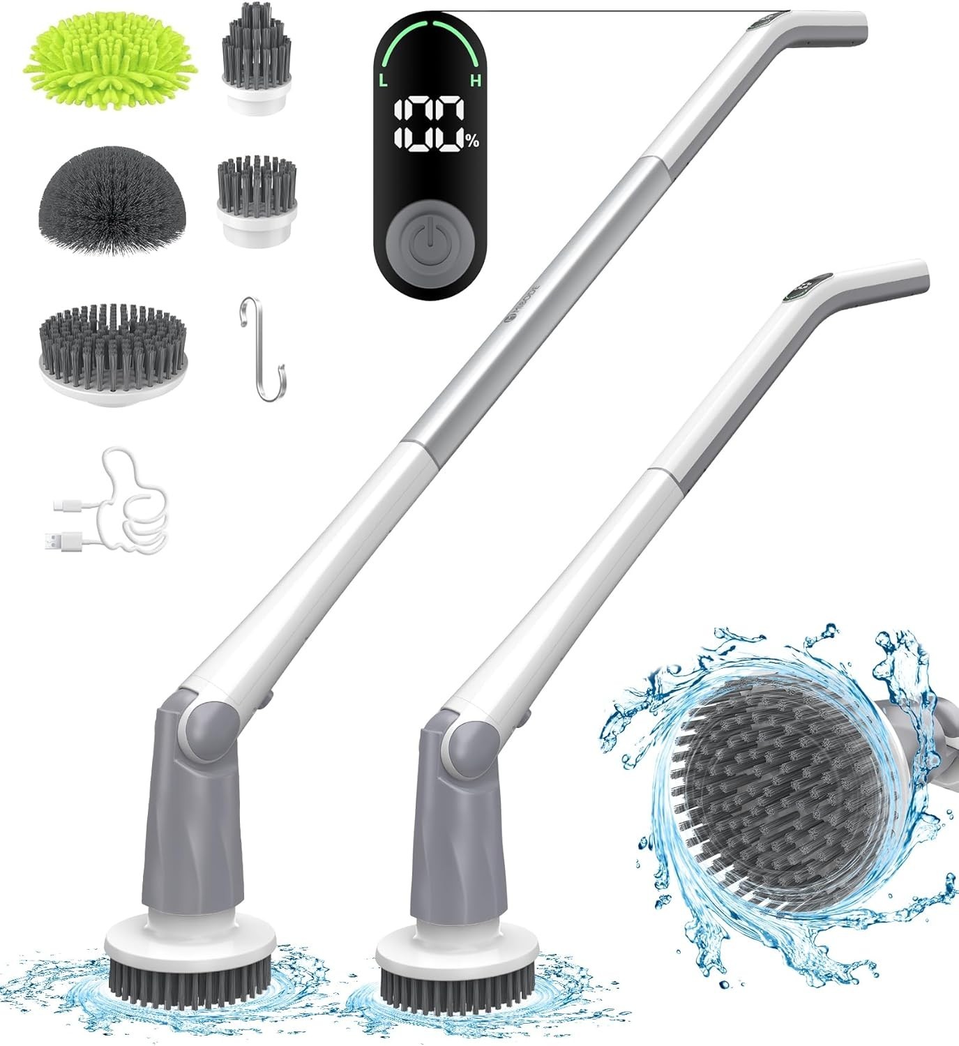 Electric Spin Scrubber Shower Scrubber with Digital Display 5 Brush Heads Clean