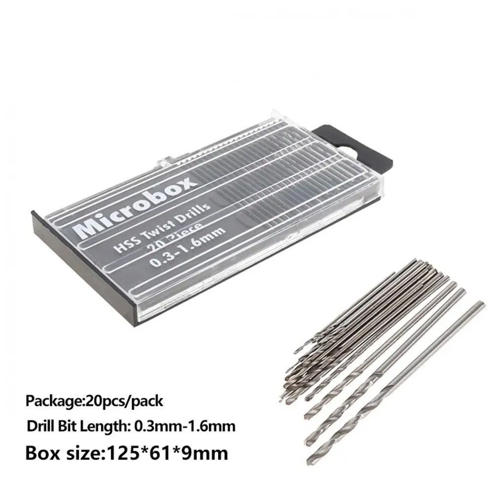 20pc Micro Drill Bit Set Wire Gauge Index #61-80 without Swivel Head Pin Vise