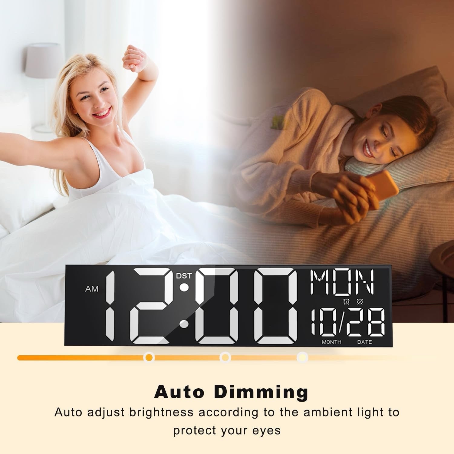 30″ Large Digital Wall Mount Clock with Remote Control, Alarm, Auto DST