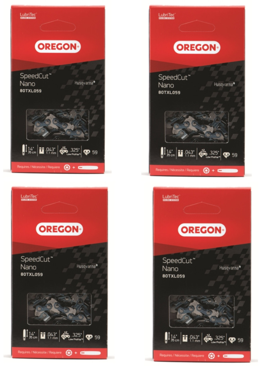14″ Oregon 4-Pack SpeedCut Nano Saw Chains .325LP Pitch .043 Gauge, 80TXL059G(4)
