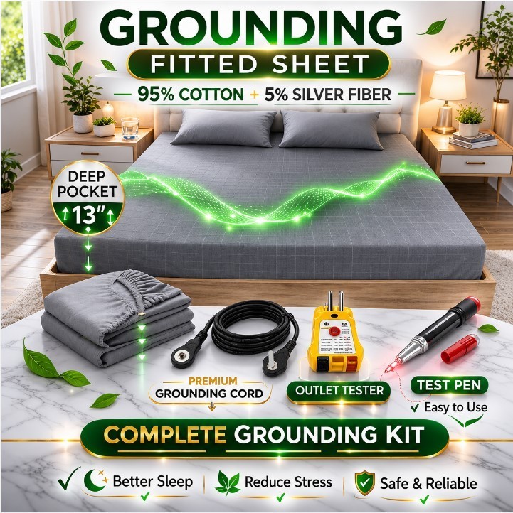 Grounding Fitted Sheet 95% Cotton Silver Fiber Deep Pocket 13 Earthing Bed Sheet