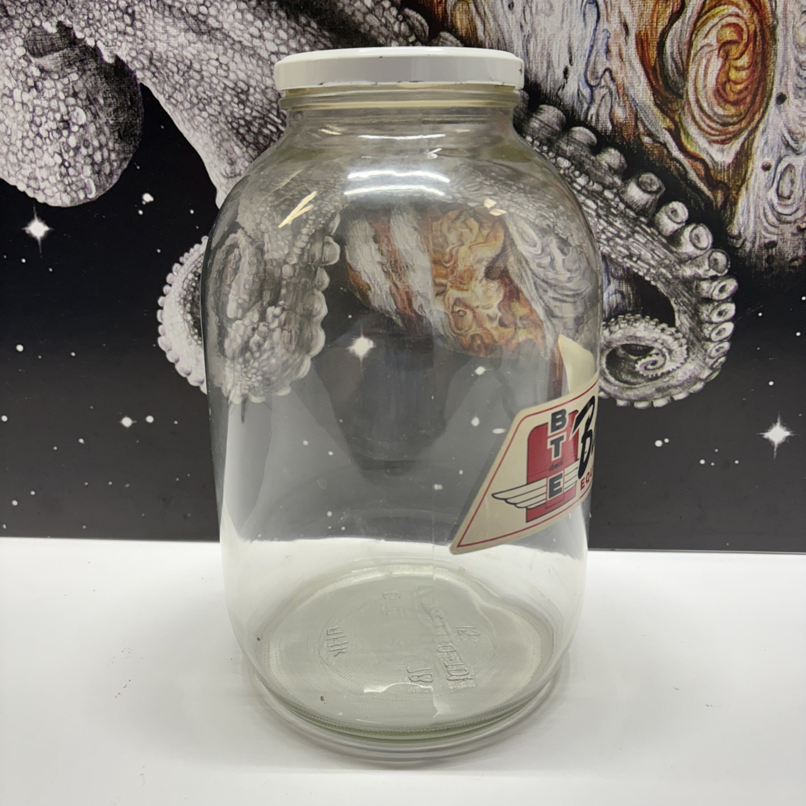 Vintage BT & E Barnett 1 Gallon Glass Jar w/Lid made by Kerr Glass Manufacture