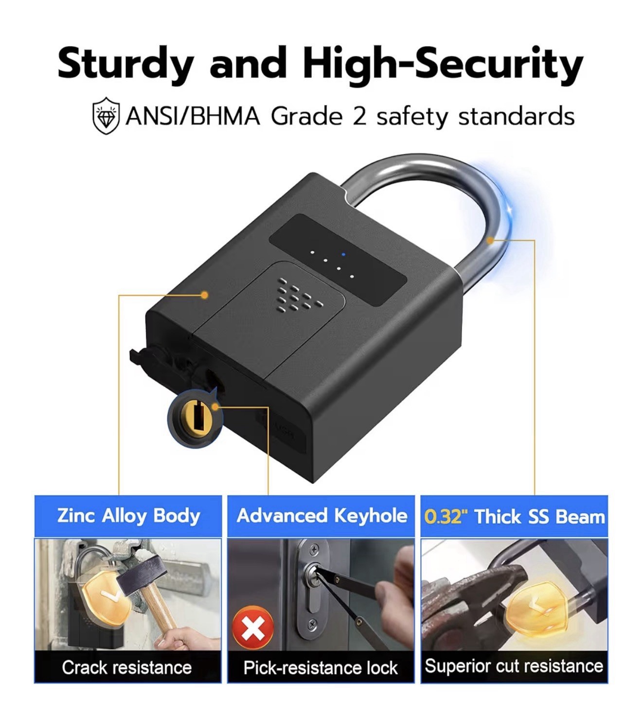 Rechargeable Smart Fingerprint Door Lock Keyless Padlock Anti-theft Security