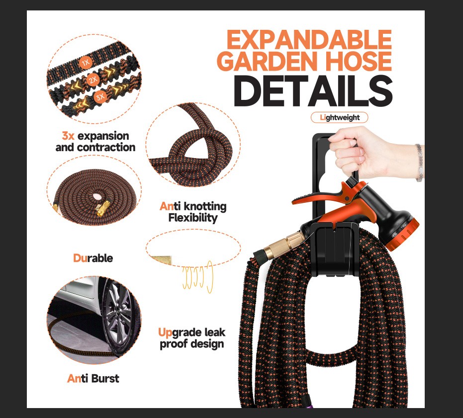 50FT Expanding Expandable Flexible Garden Water Hose w 10 Funtion Spray Nozzle