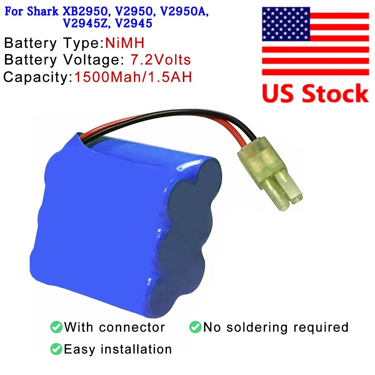 7.2V 1500mAh Rechargeable Battery for Shark V2945Z V2950 Sweeper # XB2950