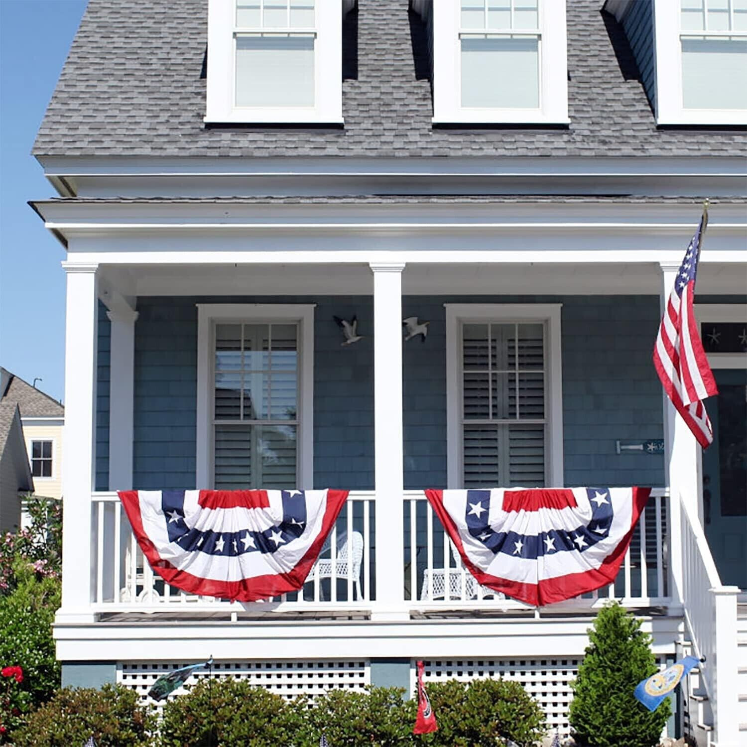 4 Pack Pleated USA Fan Flag 3×6 Feet American US Bunting Flags Half Fan Banner
