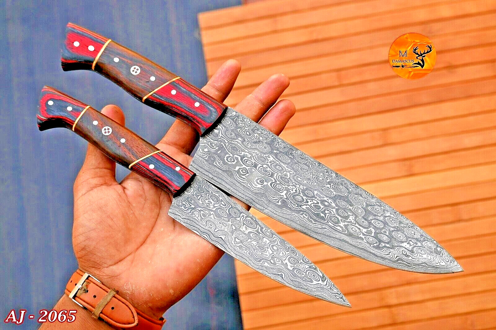 CUSTOM HANDMADE DAMASCUS STEEL CHEF KNIFE STEAK KNIFE SET KITCHEN CHEF SET 2065