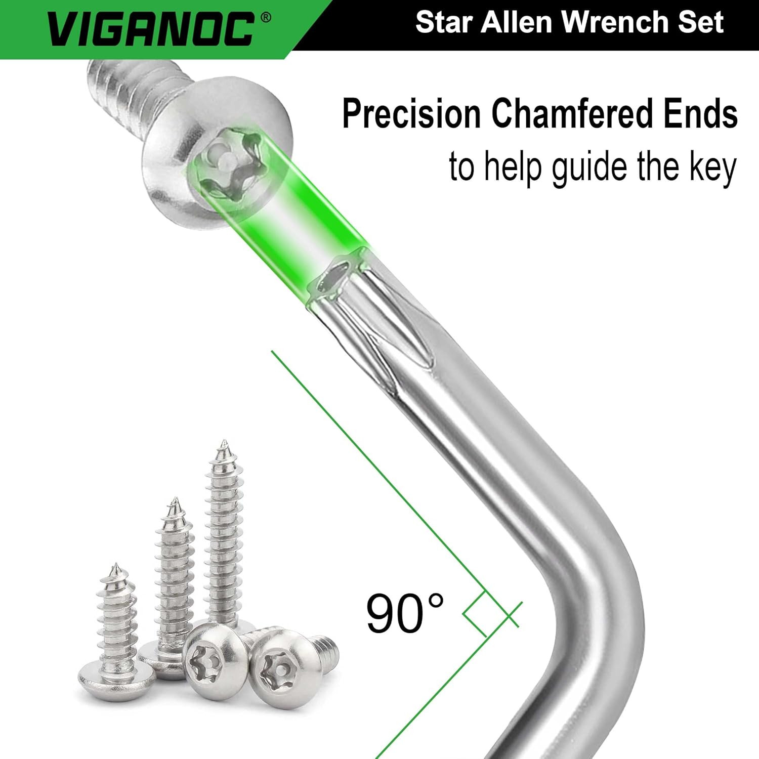 Chrome Vanadium Steel Long Arm Torx Star Allen Wrench Set, T10-T50, 9-Piece