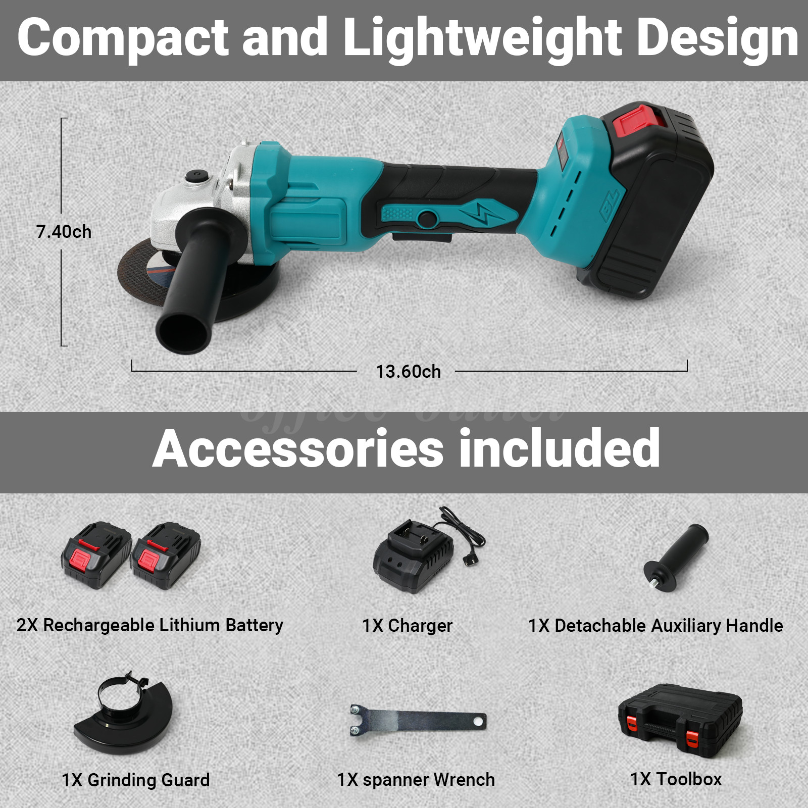 21V Brushless Angle Grinder 4″ Cordless Angle Grinder Kit with 2-1300mah Battery