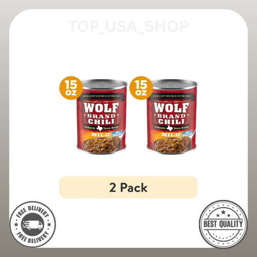 (2 pack) Wolf Brand Mild Chili Without Beans, 25g Protein Per Serving, 15 oz. Ca