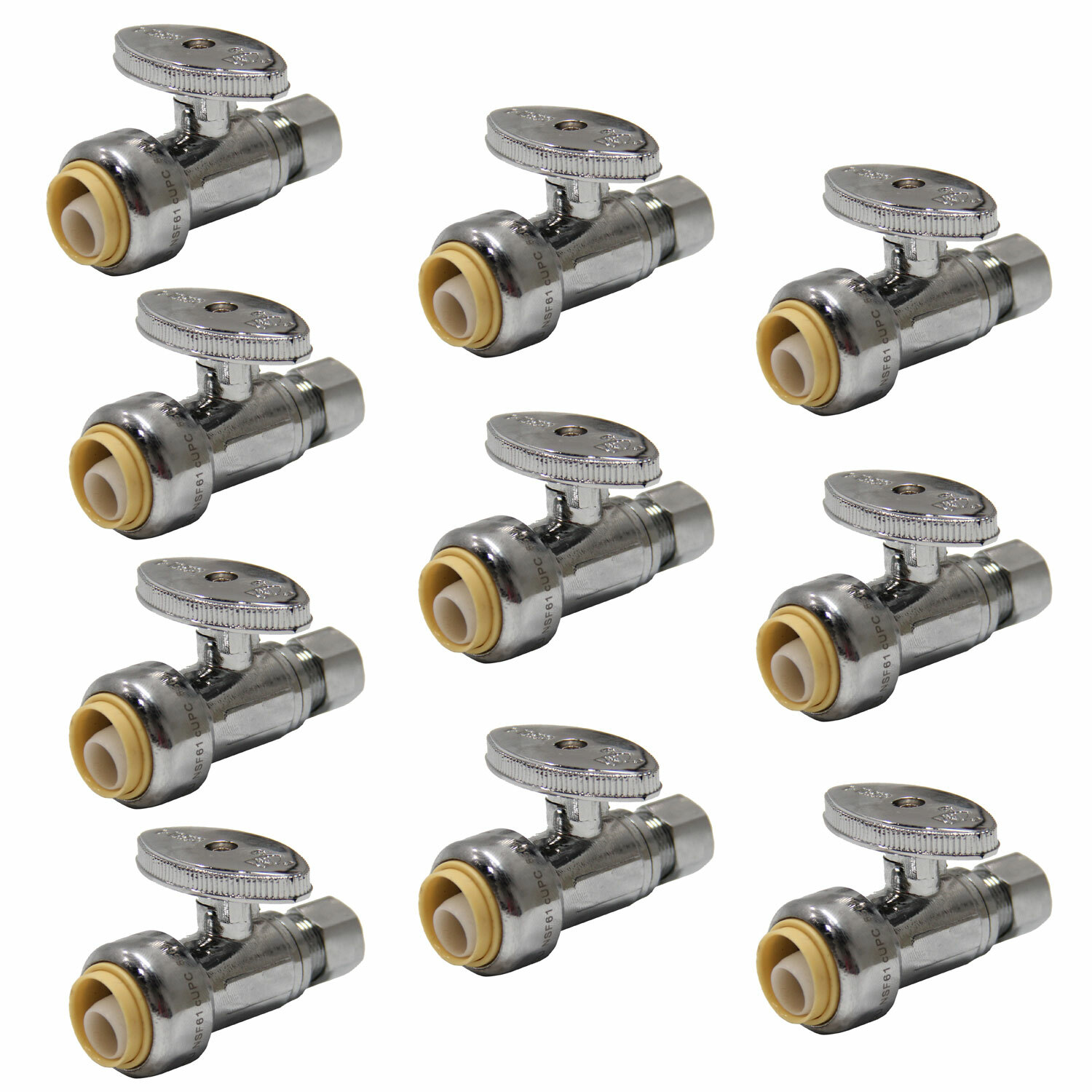 EFIELD 10 PCS 1/2″ PUSH FIT X 3/8″ OD STRAIGHT VALVE 1/4TURN With TOOL LEAD FREE