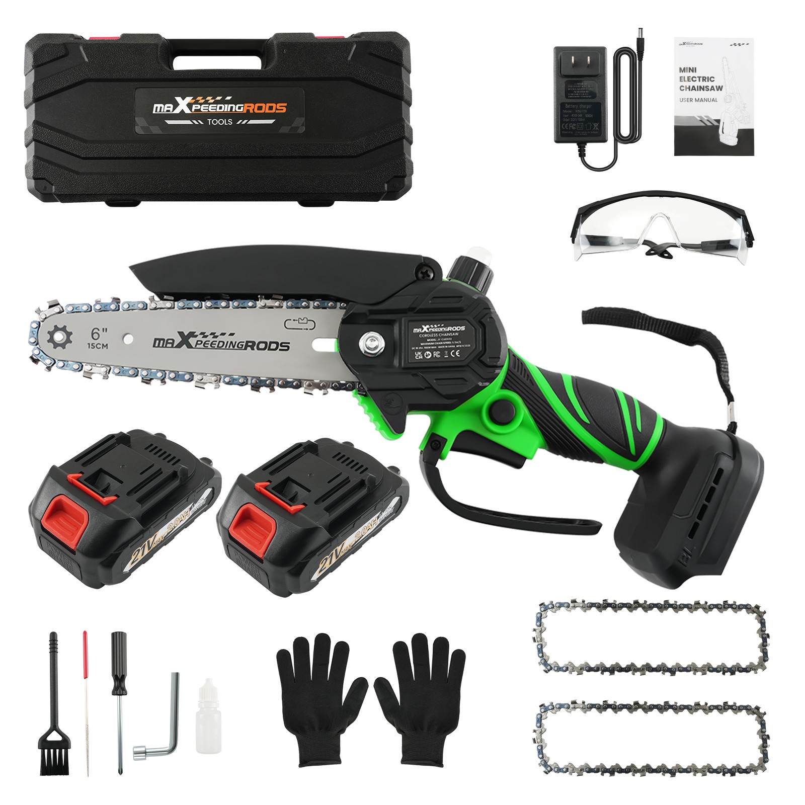 21V for Cordless Mini Chainsaw with 2 Batteries 6inch Guide Bar Wood Pruning