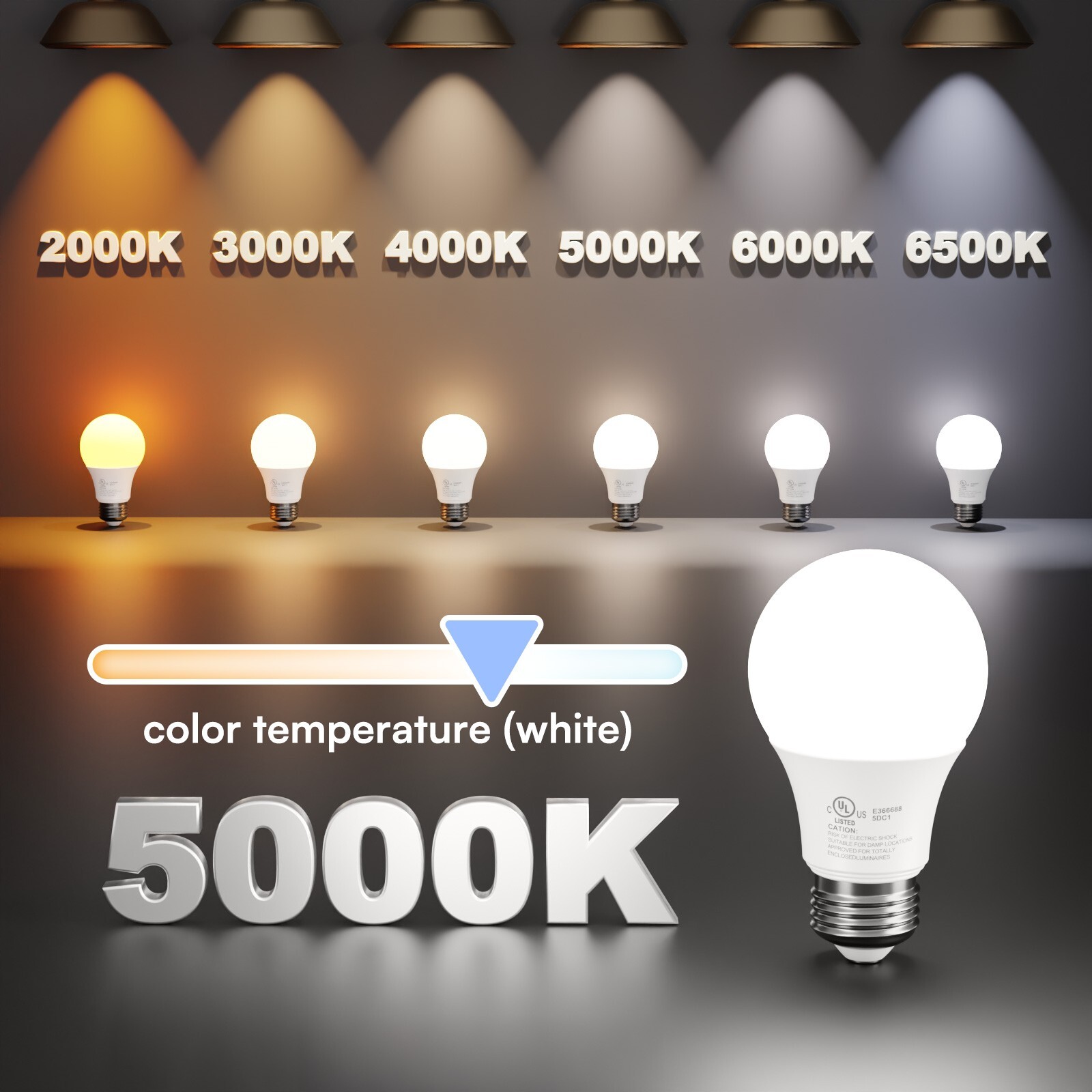 60W Equivalent LED Light Bulb 760 LM A19 5000K Daylight NonDimmable 12/24Pack