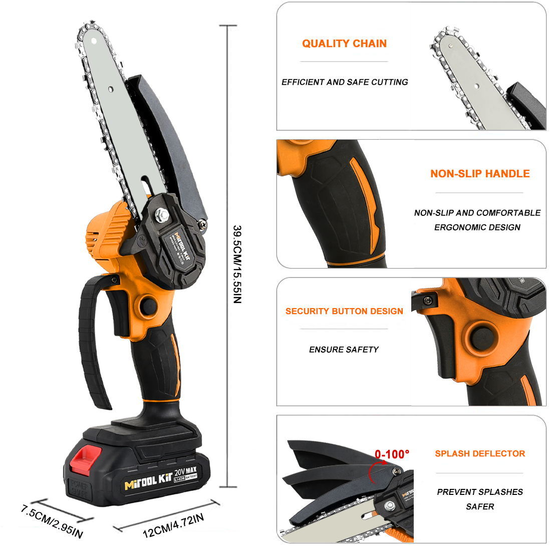 6 Electric Mini Chainsaw 20V Handheld Cordless Wood Cutter w/ Battery 2 Chain