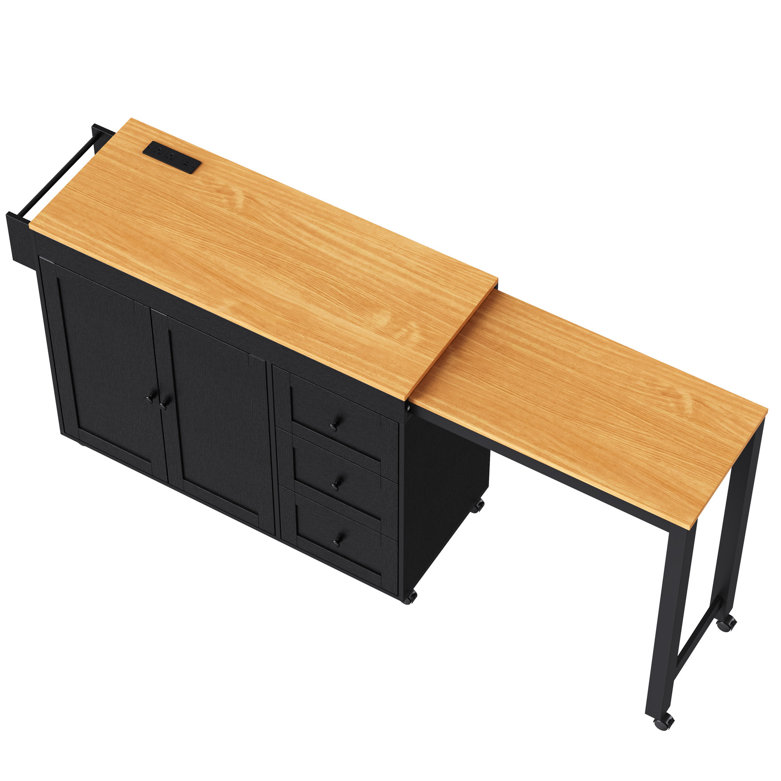 74.8 Inch Kitchen Island with Extendable Dining Table Rolling Storage Cart Power