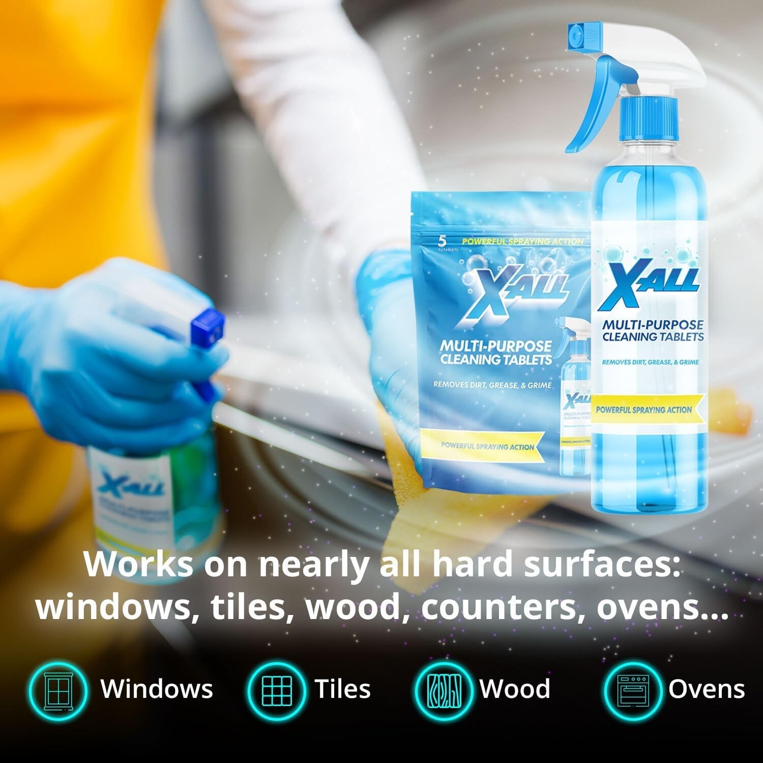 X-ALL Multi-Purpose Cleaner – Spray Bottle and 5x Cleaning Tablets. FREESHIP