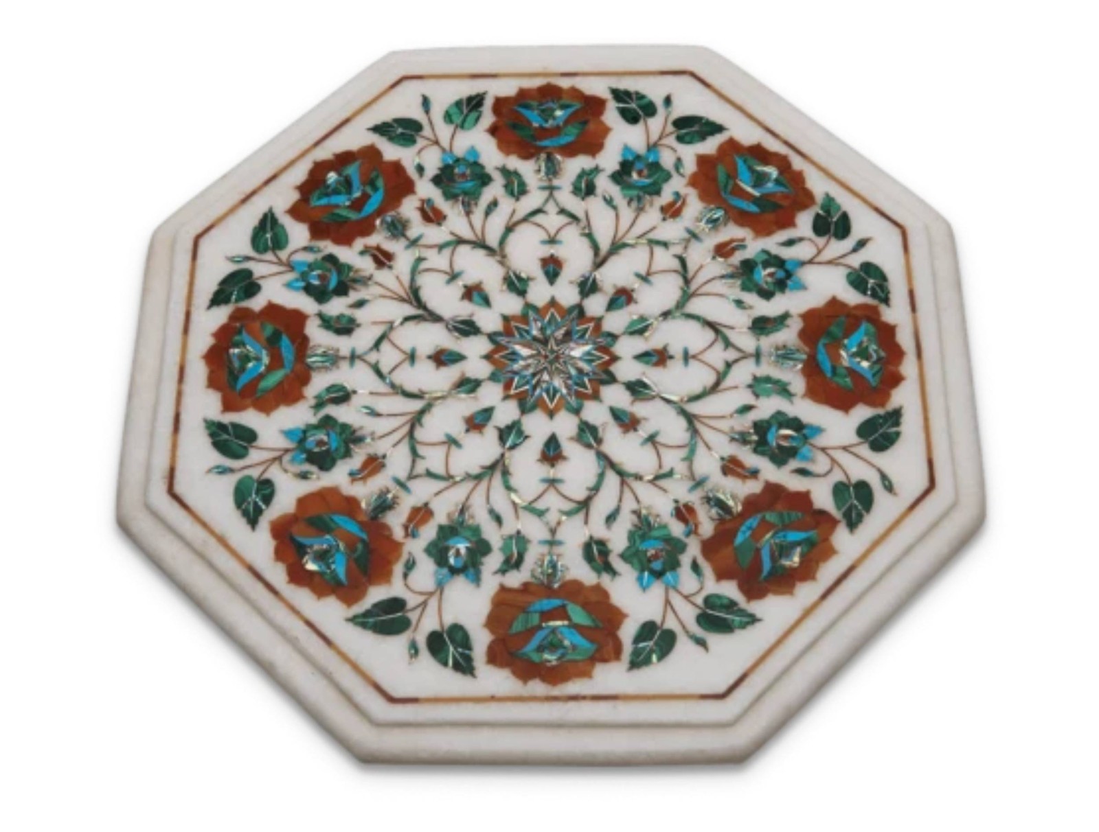15″ Marble Inlay Coffee Table Floral Semi Precious Gemstone Home Furniture
