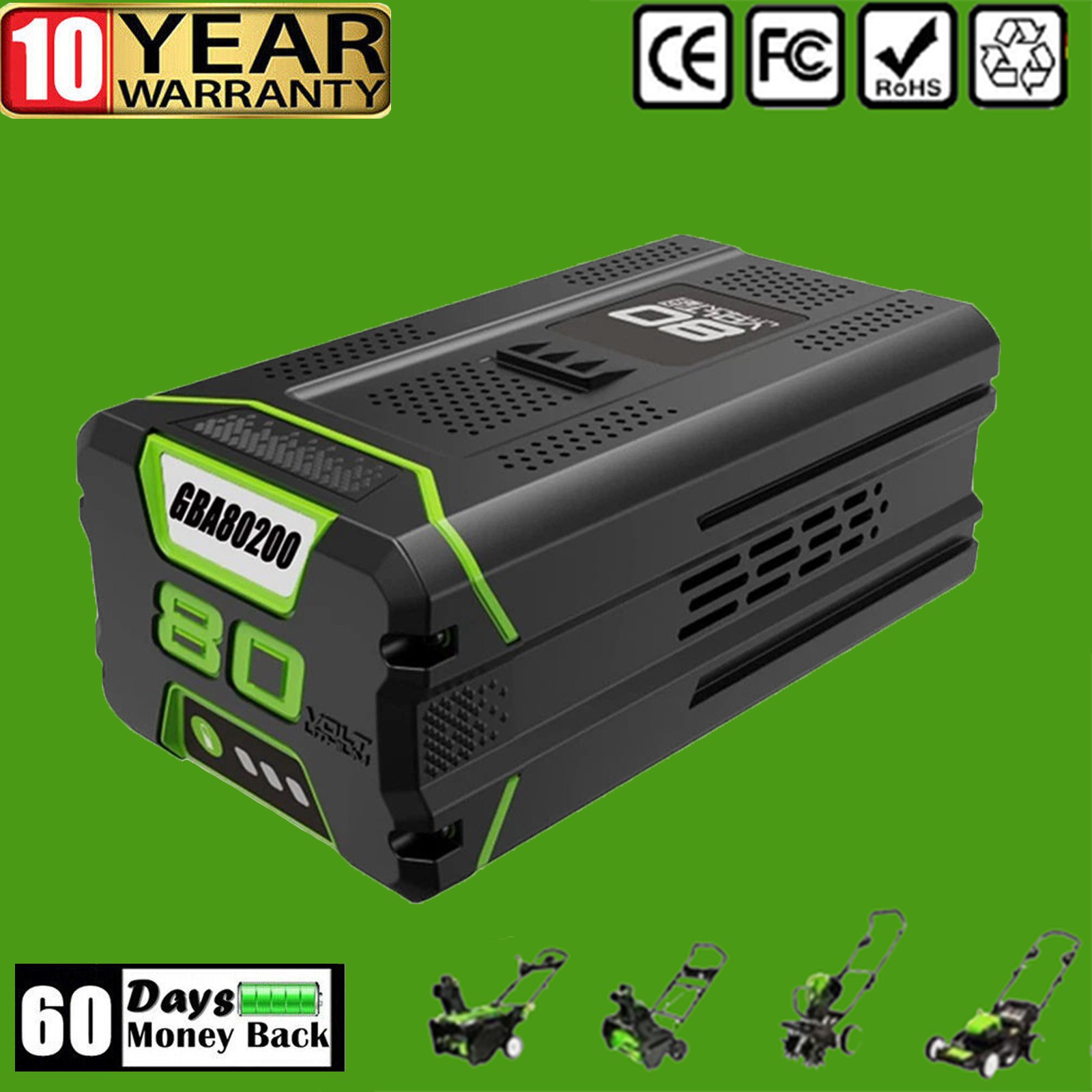 FOR Greenworks 80V Lithium Ion 5.0Ah Rechargeable Li-ion Battery BAB727 GBA80200