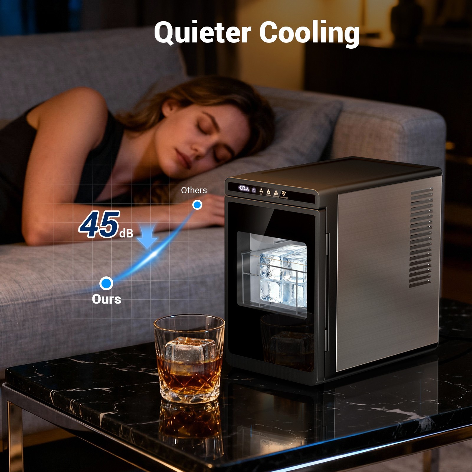 Countertop Ice Maker Clear 3 Cubes Portable 22lbs/Day Self Cleaning, 1.6″ Square