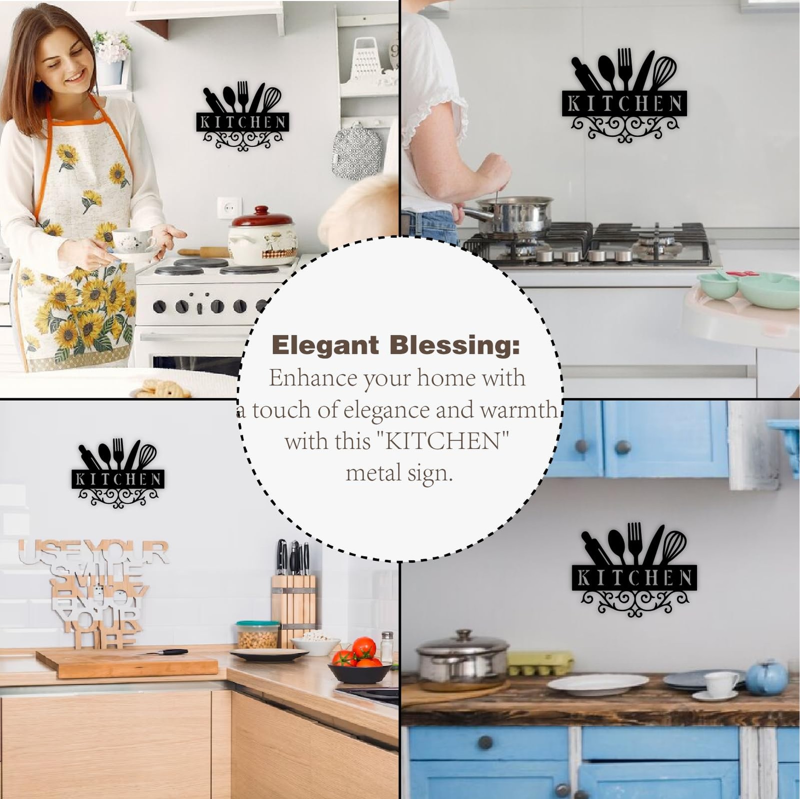 12x9in Metal Kitchen Wall Sign Rustic Farmhouse Decor Black Hanging Art (