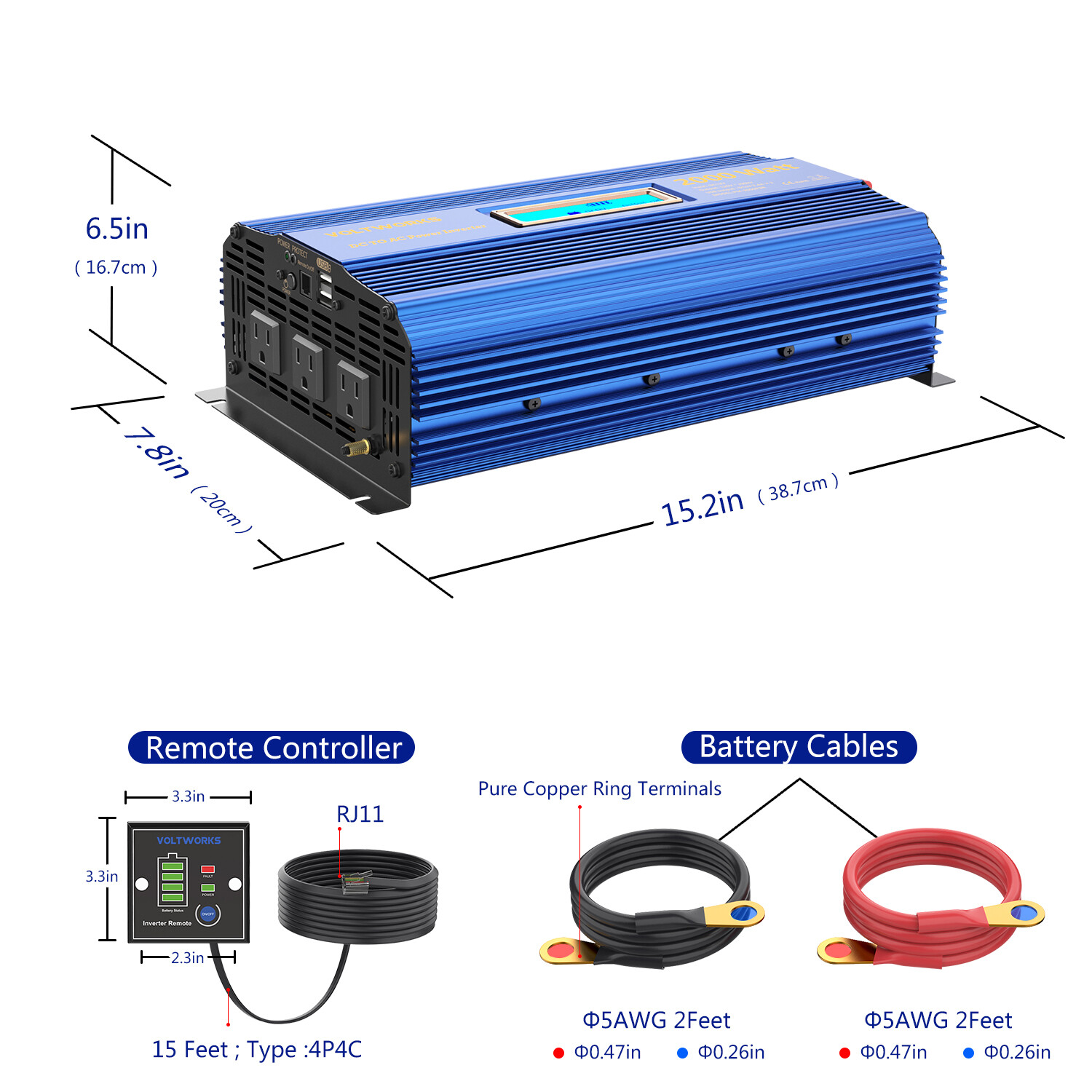 Power Inverter 2000W 12V to110V~120V Modified Sine Wave USA Transistors