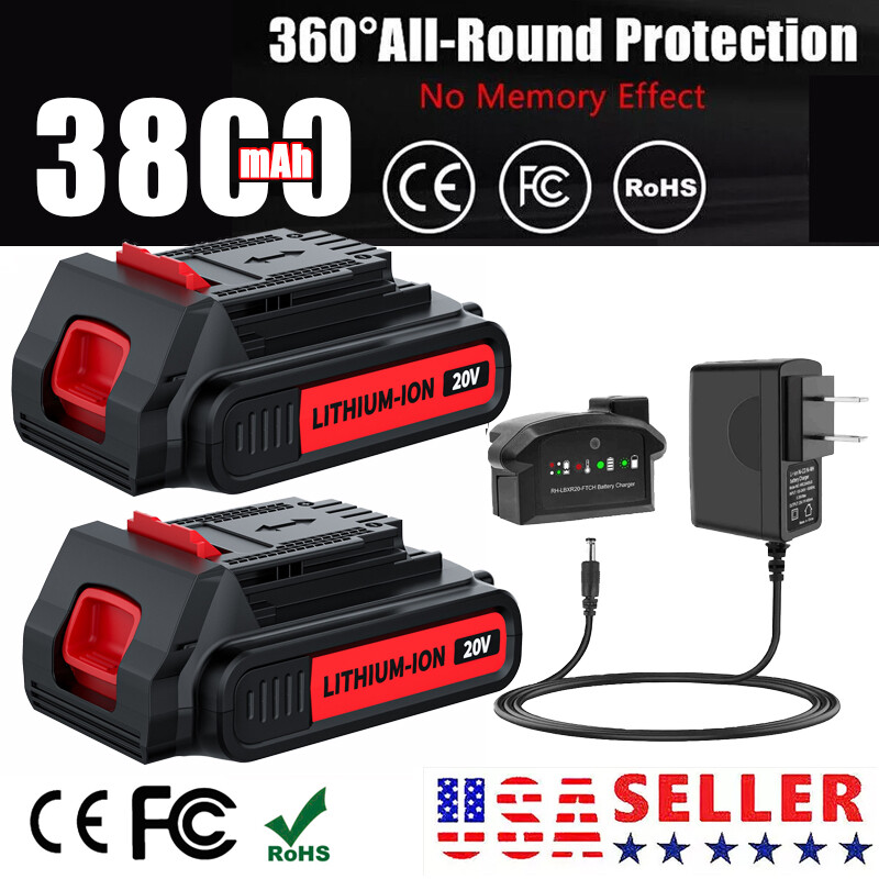 Pack 20V Lithium-Ion Battery for Black and Decker 20 Volt LBX20 LBXR20 / Charger