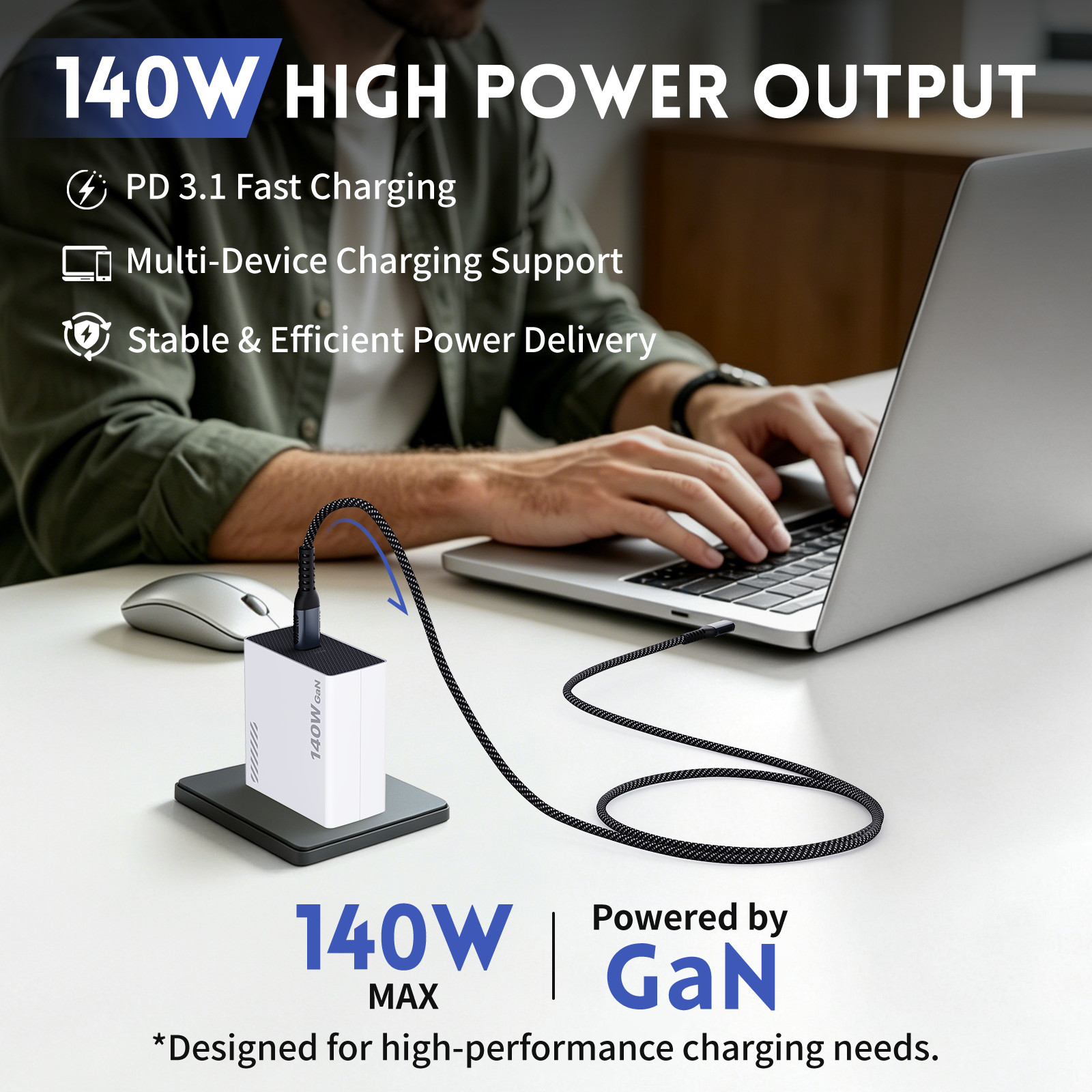 140W PD3.1 Fast Charger + 350W Pure Sine Wave Inverter for Milwaukee 18V Battery