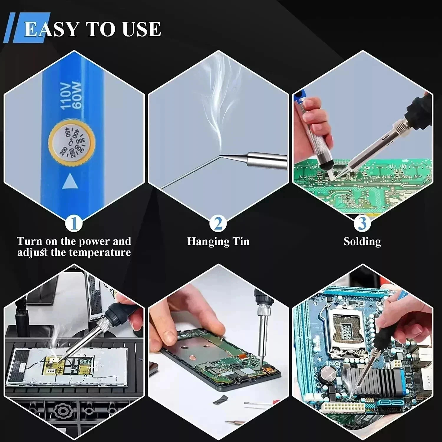 90W Digital Electric Soldering Iron Kit Tempe Adjustable Welding Tool Solder Gun