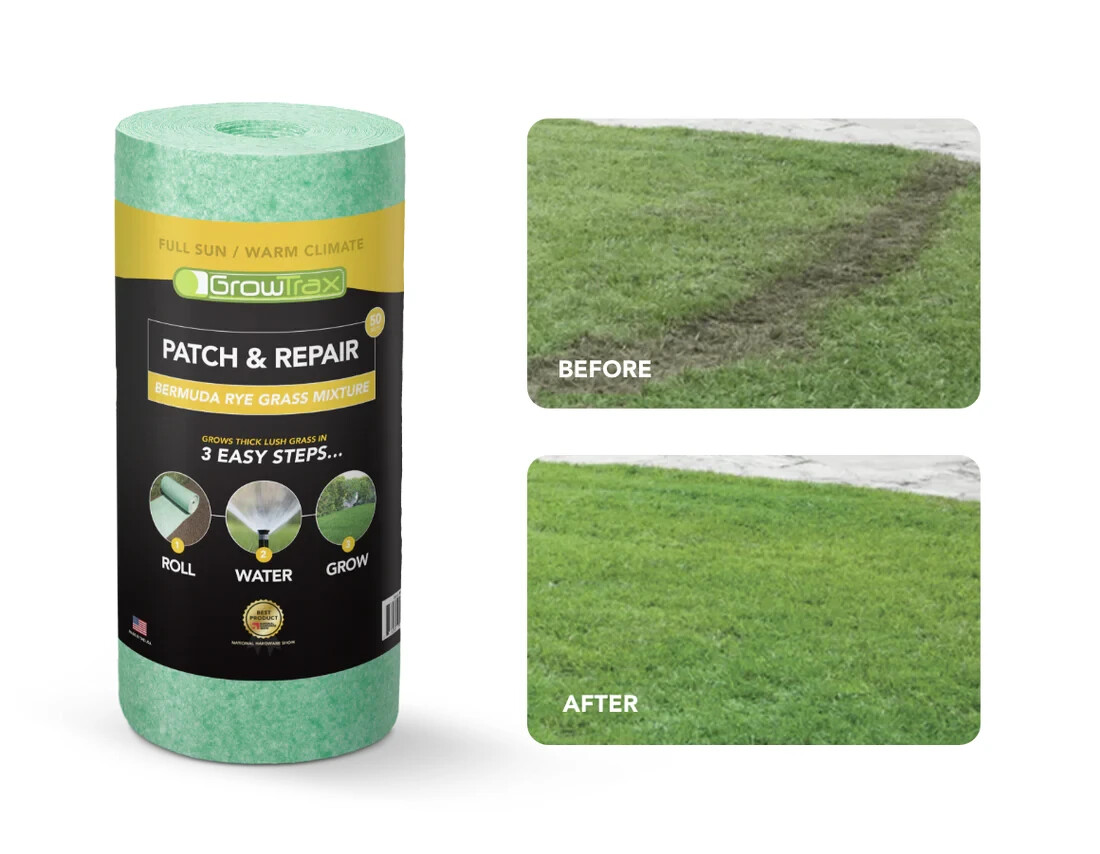 Grotrax Biodegradable Grass Seed Mat, Bermuda Rye – 50 Sq Ft Quick Fix Roll