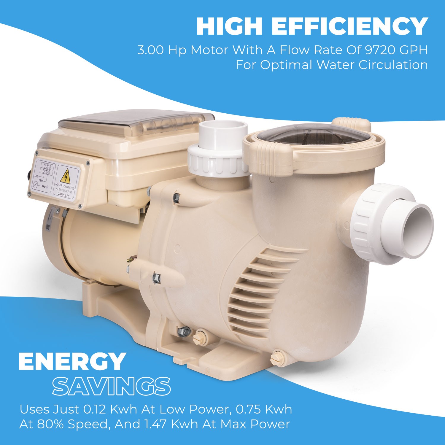 XtremepowerUS 3HP Swimming Pool Pump Variable Speed Inground Pool 1.5/2″ Adapter