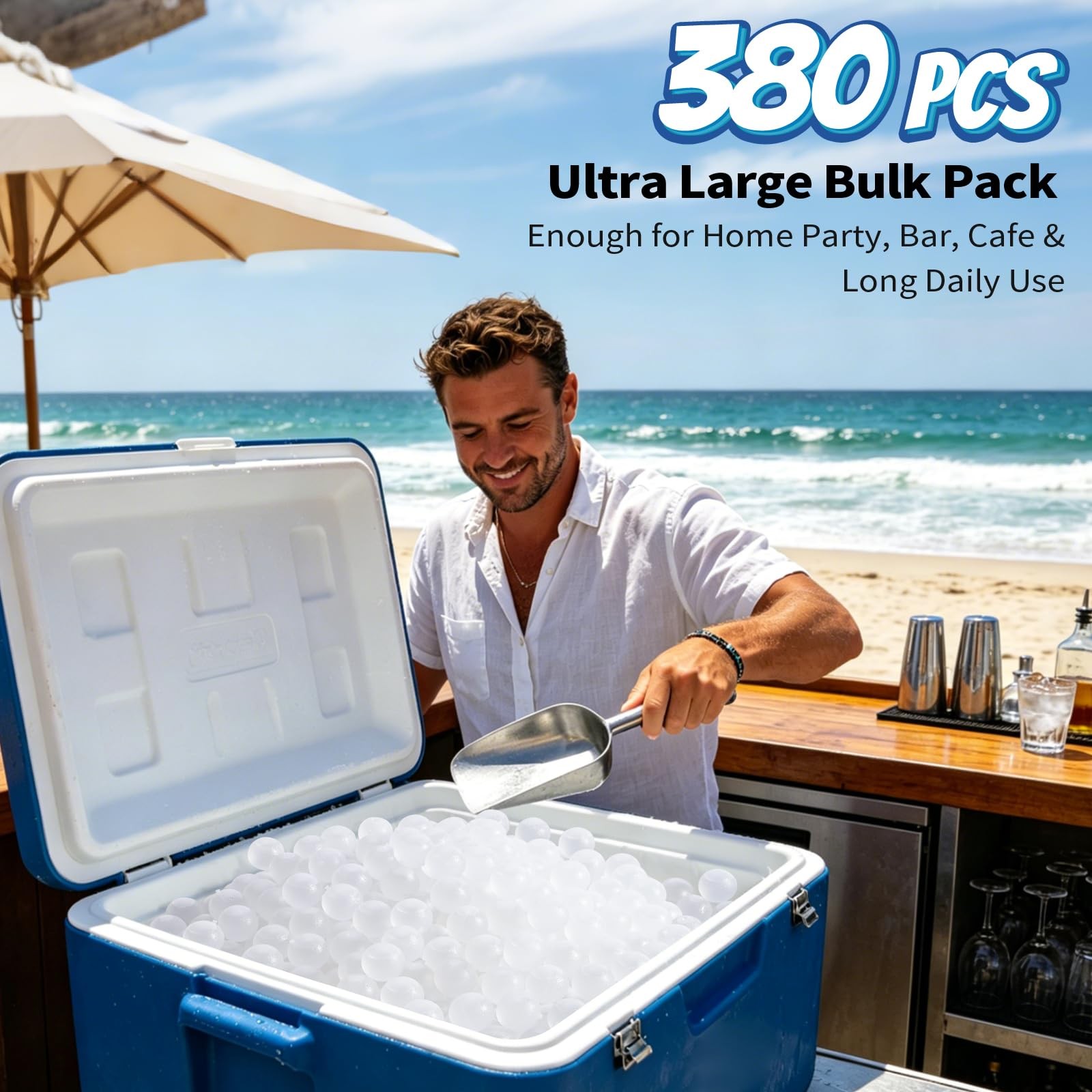 Tngan 380 Pack Reusable Ice Cubes For Drinks, Transparent Round A01
