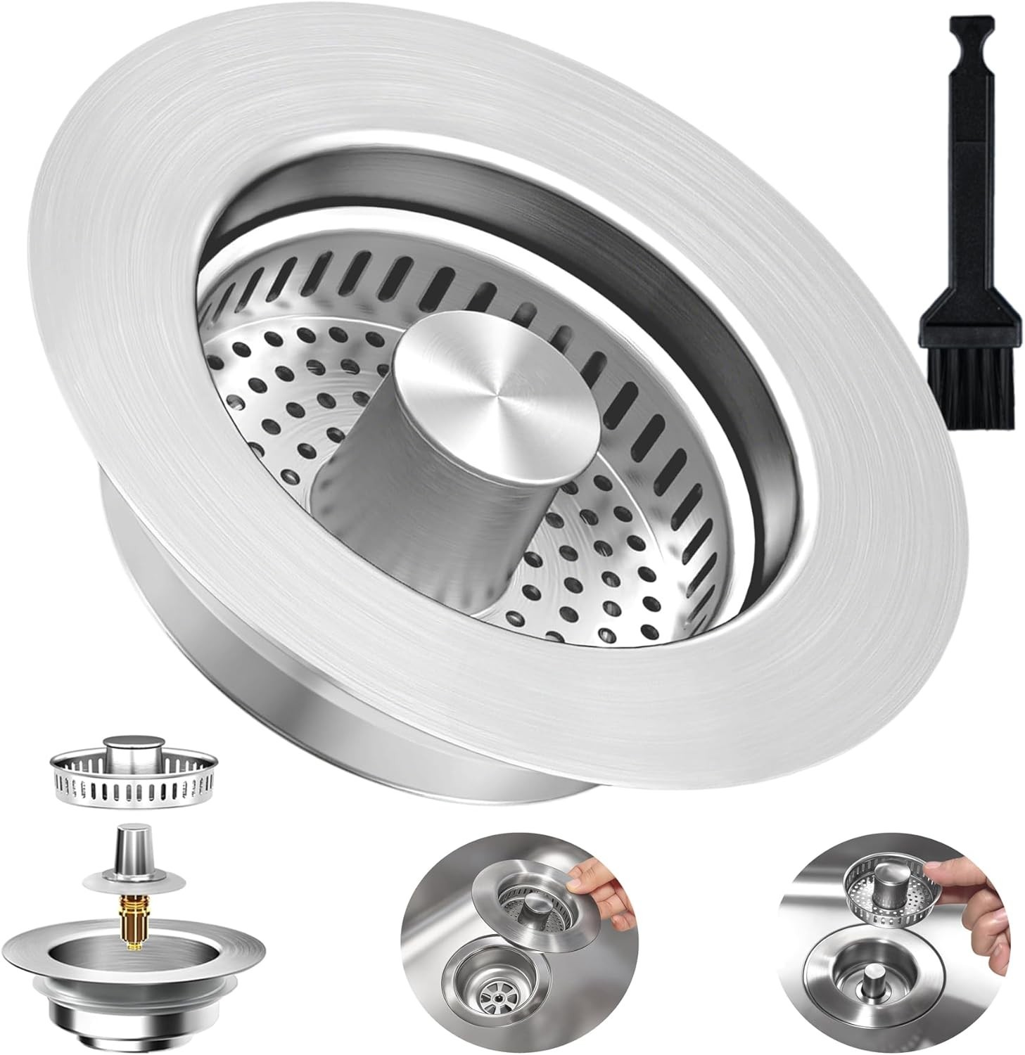Kitchen Sink Drain Strainer 3 in 1 Stainless Steel Pop Up Stopper Food Catcher