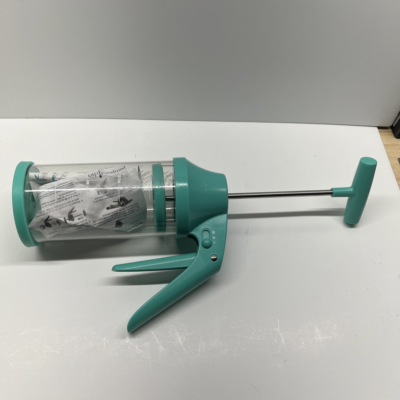 Pampered Chef Batter Mixer & Dispenser Manual Green Plastic/Metal Model 100082