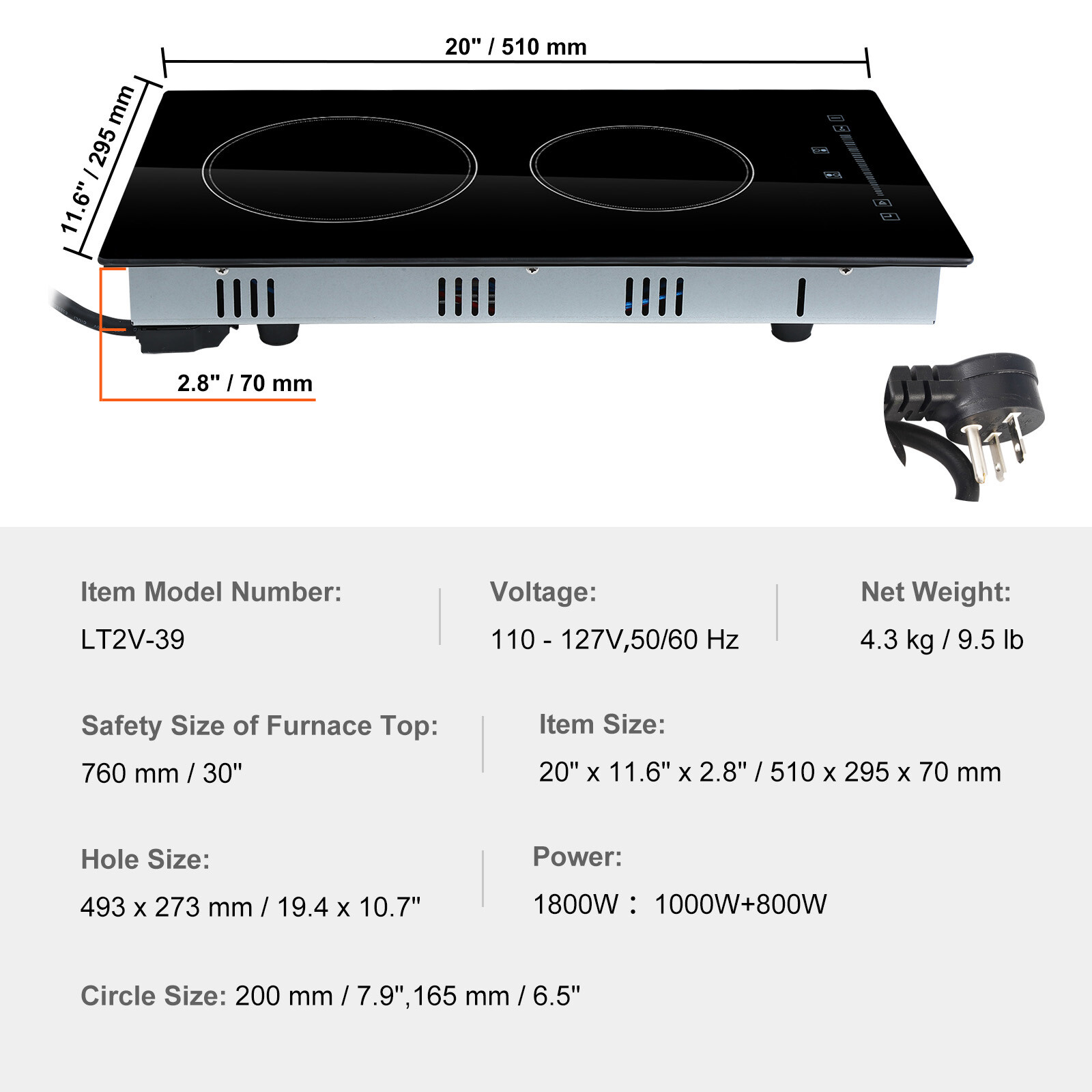 VEVOR 12″ Built-in Electric Cooktop Radiant Ceramic Cooktop 2 Burners 110V