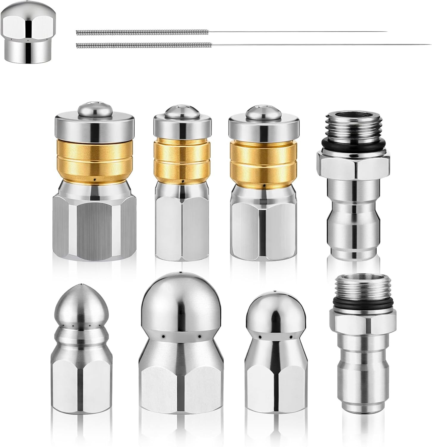 10Pcs Sewer Jetter Nozzle Kit, Stainless Steel, 5000 PSI, 1/4″ & 3/8″ NPT Quick