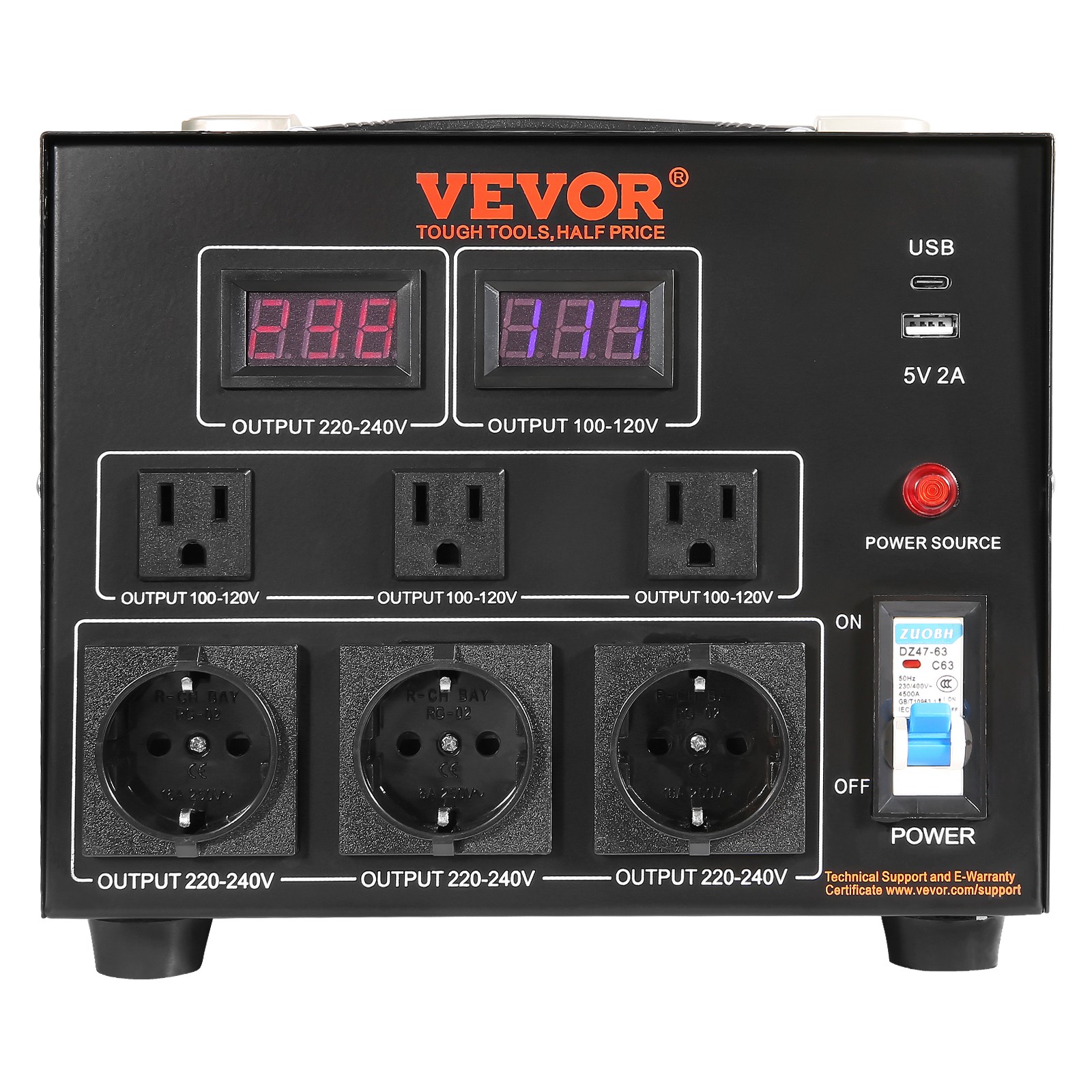 VEVOR 5000W Voltage Converter Transformer Step Up/Down 220V-110V /110V-220V CE