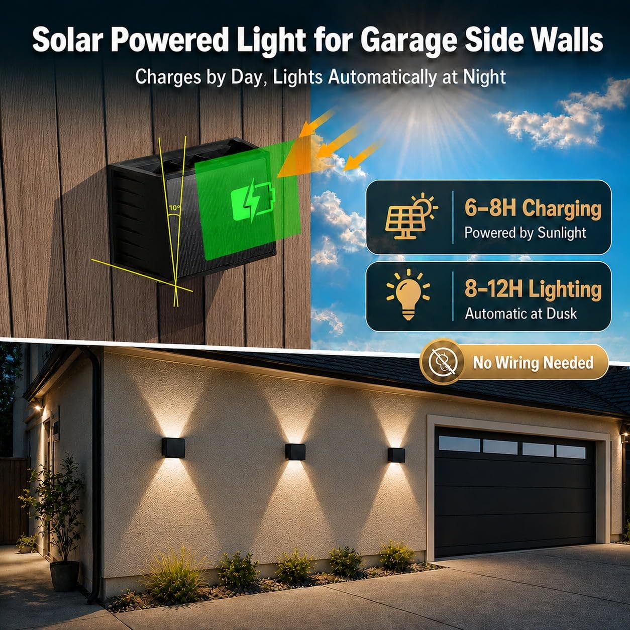 T-SUN 6-Pack Outdoor Solar Up/Down Wall Sconces, IP65 Decorative Lights