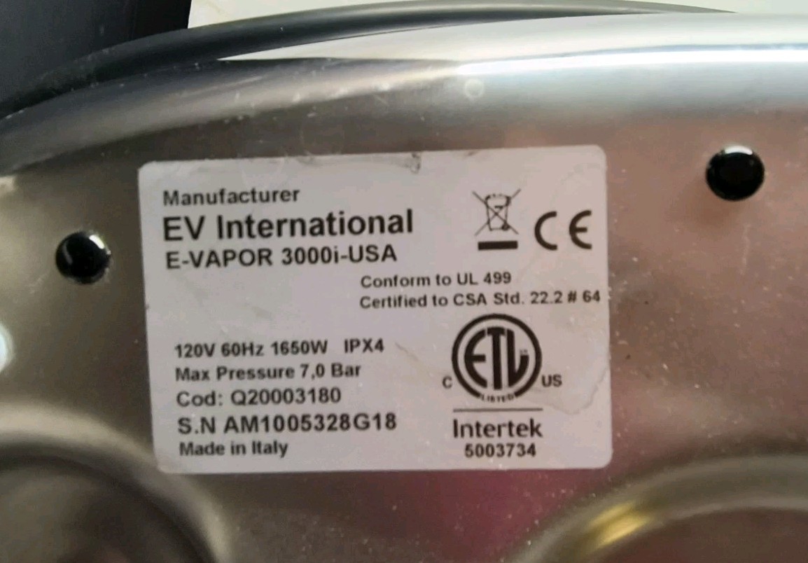 EV International 3000i Dry Vapor Steam Cleaner w/Accessories Bundle Tested Works