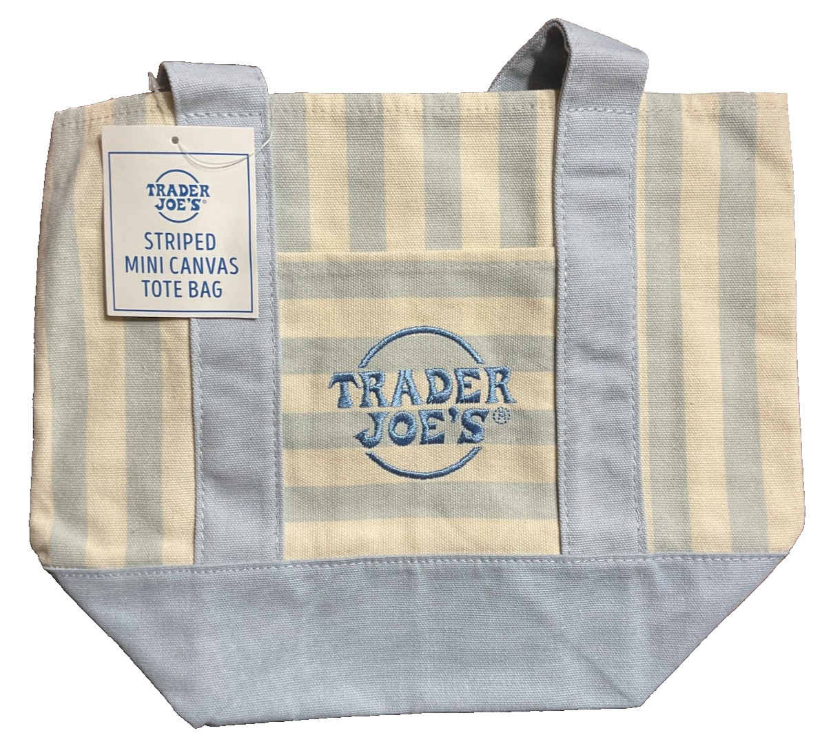 Trader Joe’s Mini Canvas Tote Bag Striped Blue Brand New-Reusable
