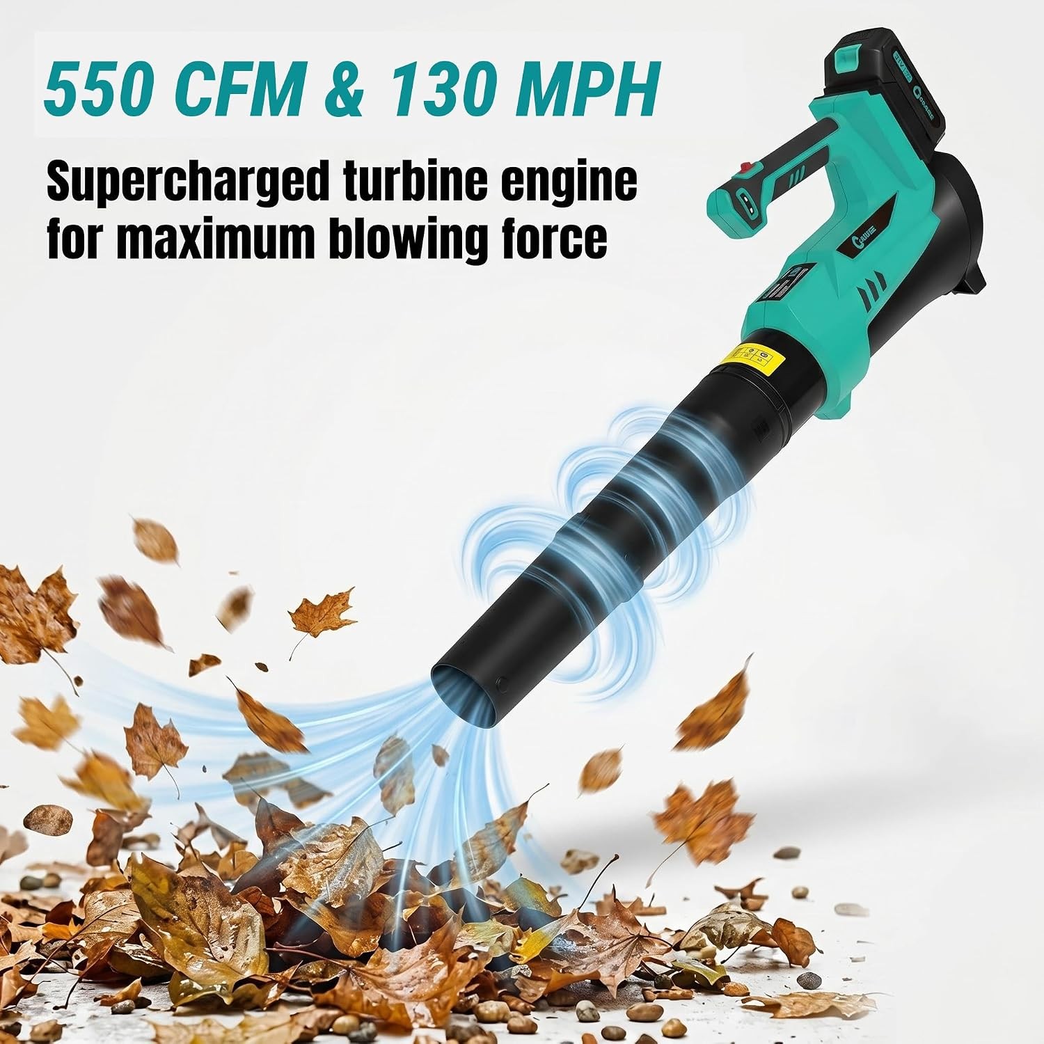 Cordless Leaf Blower 550CFM 130MPH 6 Speed Electric Lawn Blower with 2 Batteries