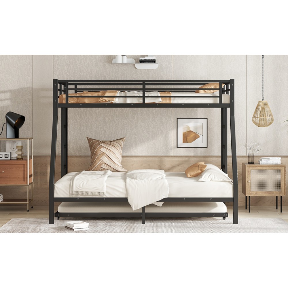 Twin Over Twin Bunk Bed with Twin Trundle Triple Bunk Beds for Kids Teens Adults