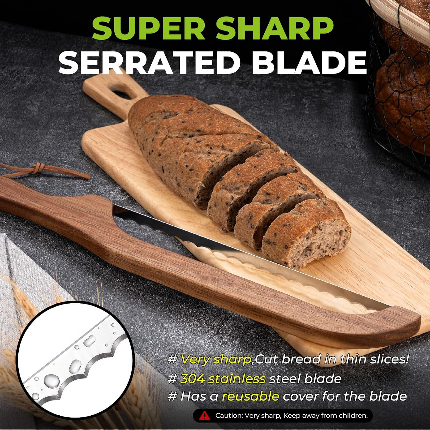 Bow-Style Bread Slicing Knife 15.7″ Even Cuts for Loaves & Baguettes