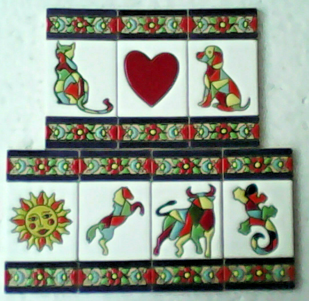 House Number Letter Spanish Hand Painted Ceramic Tile 11 x 5.5cm Frames Dog Cat