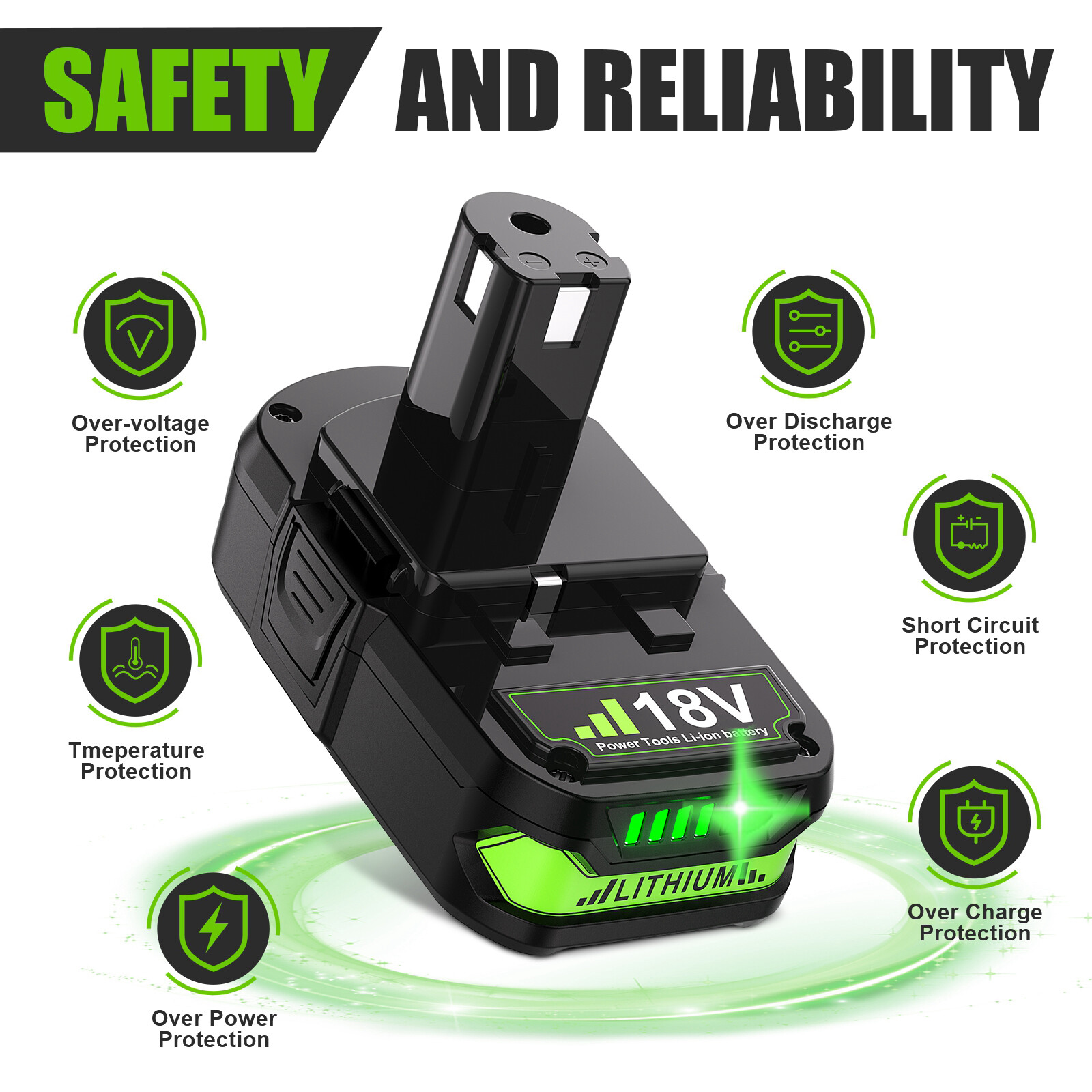 P102 Replace For RYOBI P190 18V Compact Lithium Battery P107 P104 P108 Battery