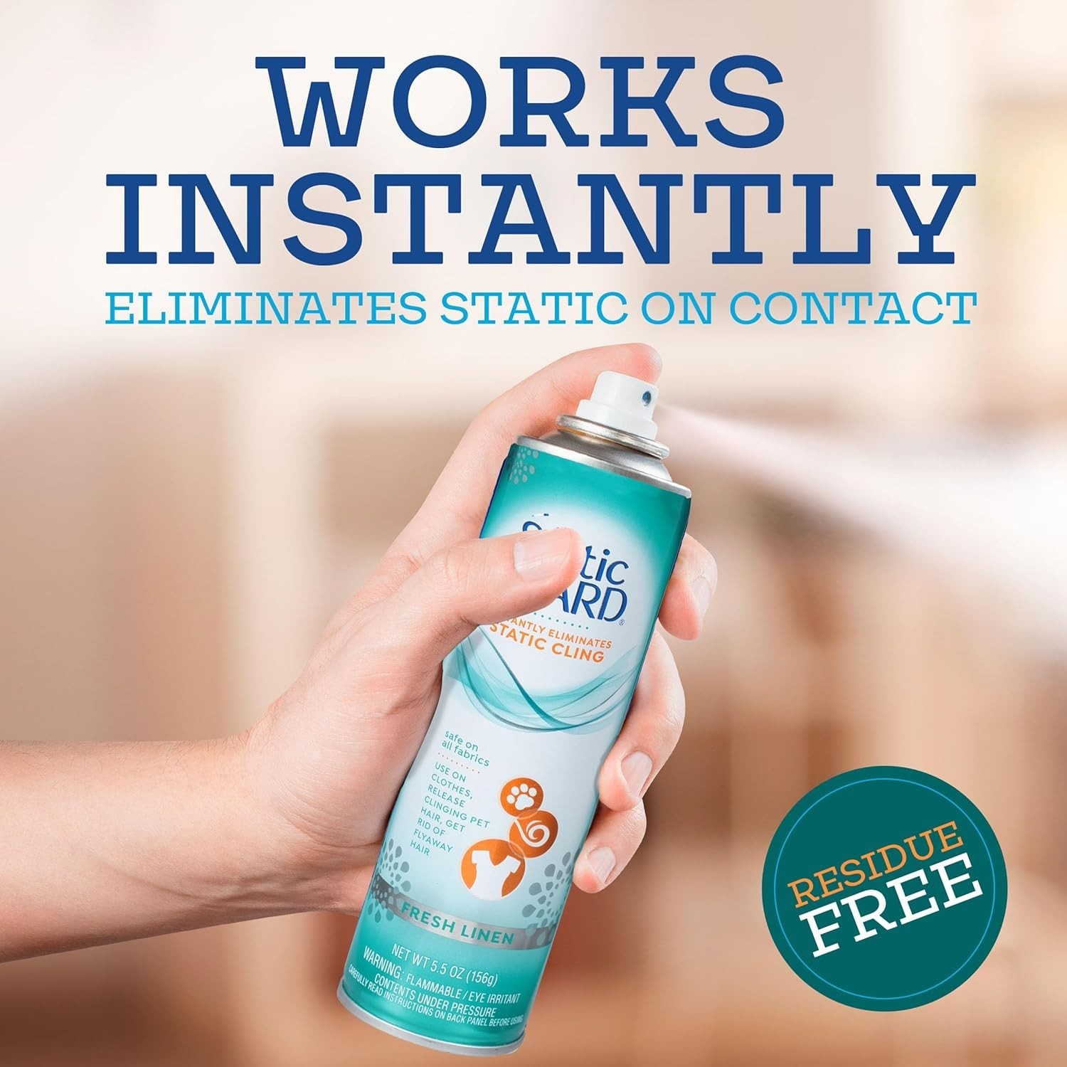 Static Guard Fabric Spray, Fresh Linen Scent, 1.4 Oz Travel Size (Pack of 12)