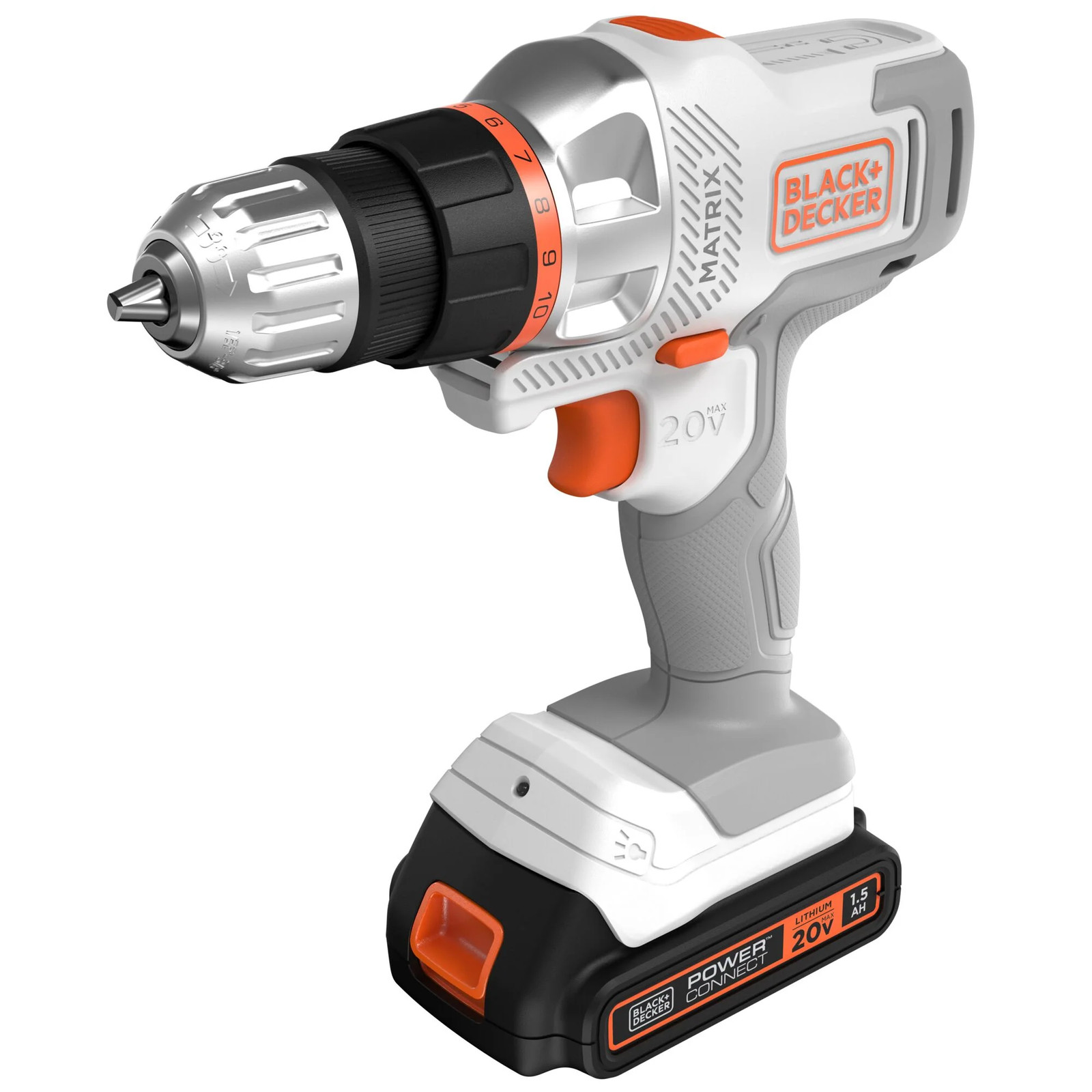 BLACK+DECKER 20V MAX Matrix Cordless Drill/Driver Kit, White – BDCDMT120WC1FF