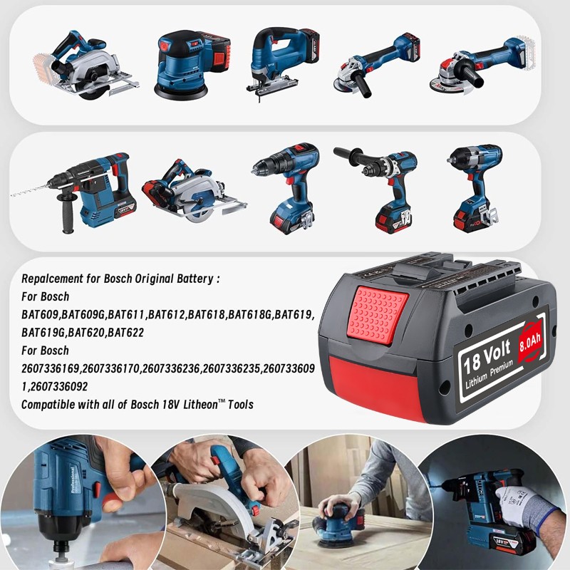 2x 8.0Ah 18V Battery BAT609 Li-ion Battery Drill Fit BAT610 Power Tool for Bosch