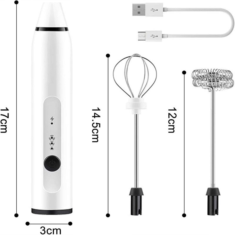 Electric Milk Frother Double Whisk Handheld Coffee Foam Mixer USB Rechargeable